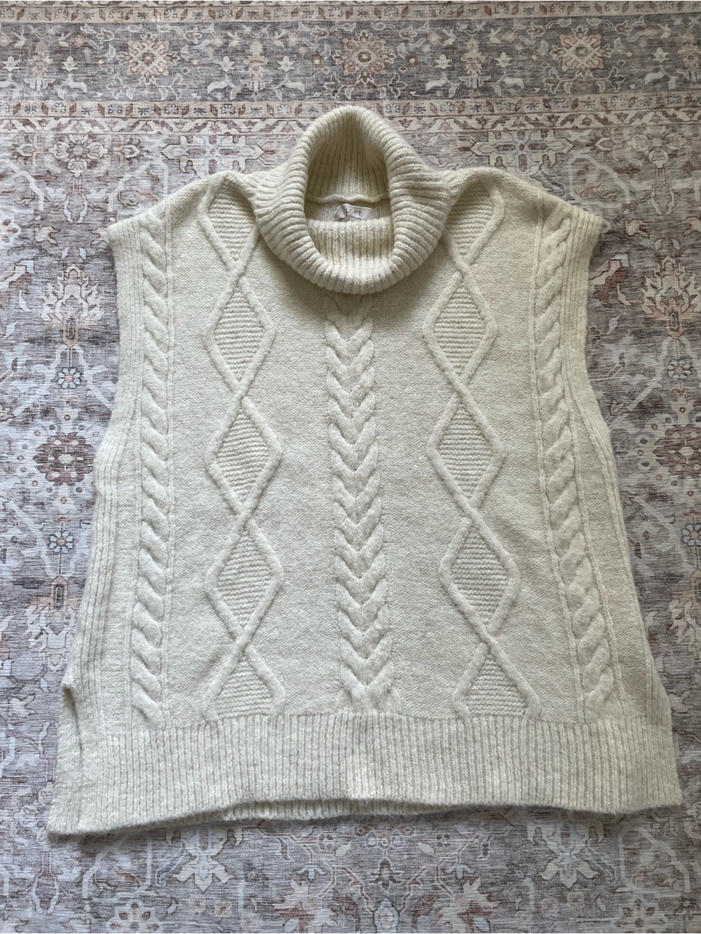 LOFT Cream Cable-Knit Sleeveless Turtleneck Sweater Vest